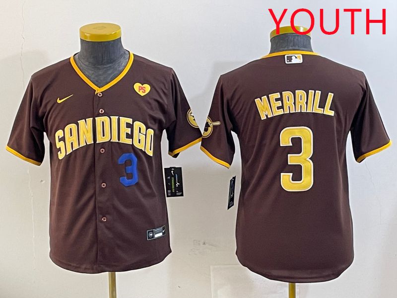 Youth San Diego Padres #3 Merrill Brown Game 2025 Nike MLB Jersey style 2->youth mlb jersey->Youth Jersey